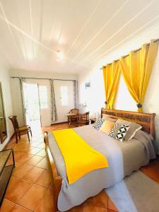 萨拉济Relais Des Gouverneurs的一间卧室配有一张带黄色毯子的大床
