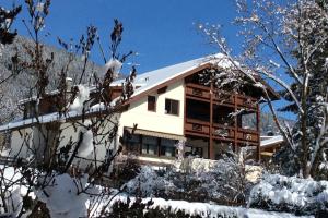 维拉巴萨Residenze Sonnenschein Casa Rosa的雪中的房子,有雪覆盖的树木
