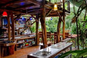 萨玛拉Tico Adventure Lodge的厨房配有柜台和水槽