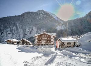 弗林肯贝格多尔诺霍夫酒店的山前雪地中的滑雪小屋