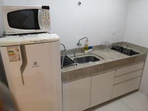 若昂佩索阿ISRAEL TAMBAU Flat by PenareiaTurBr的带微波炉和水槽的小厨房