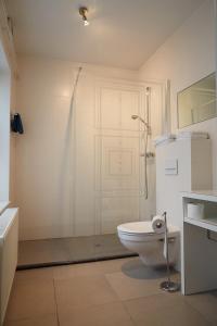 科特赖克Focus Hotel的白色的浴室设有卫生间和淋浴。