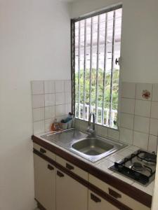 德赛Coco-Mango Apt. D的厨房设有水槽和窗户。