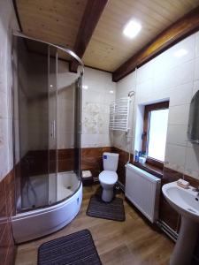 塔塔里夫Котедж "Хата край села"的带浴缸、卫生间和盥洗盆的浴室