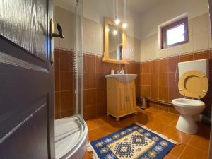 BrebPensiunea Marioara的浴室配有卫生间、盥洗盆和淋浴。