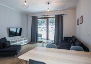 卡尔帕奇Aston -domek przy lesie, przestronny的客厅配有沙发和桌子