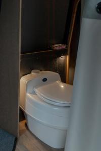 科沃拉AuroraHut Aurantola的浴室位于隔间内,设有白色卫生间。