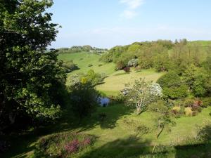 托波因特The Liscawn的享有花园的顶部景致,花园内种有树木,设有池塘