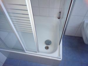 HaidhofApartment Gingst 1的浴室里设有玻璃门淋浴
