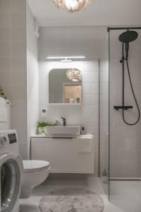 波兹南Hedo & Art Loft - Old Town的浴室配有卫生间、盥洗盆和淋浴。