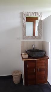 乌布Green Coconut Cottage的浴室设有水槽和墙上的镜子