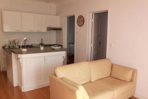圣让-德吕兹Appartements de Chantaco的带沙发的客厅和厨房
