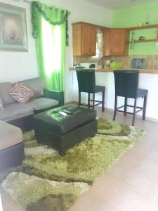 Happy BayOne bedroom appartement with furnished garden and wifi at La Savane 2 km away from the beach的客厅配有沙发和桌子