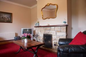 GrangeInviting 4-Bed House in Strokestown的客厅设有壁炉和桌子