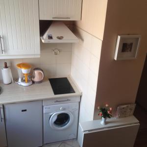 格但斯克Poddasze na Piwnej的小厨房配有洗衣机。