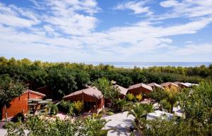 阿尔考斯布里卡姆平瑞巴马尔酒店的享有度假胜地的空中景致,以海洋为背景