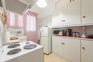雅典Private Rooms Athens - Shared Bathroom的厨房配有炉灶和白色冰箱。