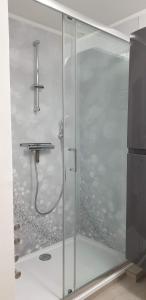 锡富尔勒普拉日Chambres d'hôtes Chez Pat et Nanou的浴室里设有玻璃门淋浴