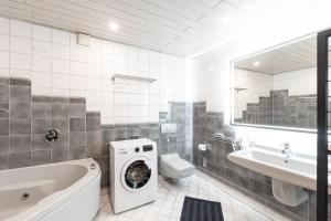 特里尔尼格拉城门酒店的浴室设有水槽旁的洗衣机