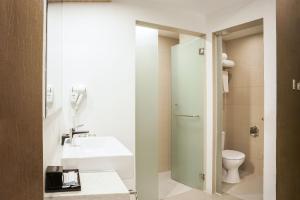 雅加达ASTON Kemayoran City Hotel的一间带水槽和卫生间的浴室
