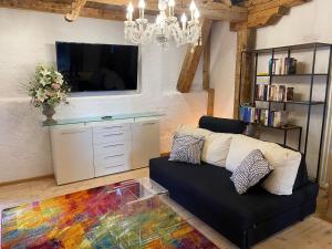 希格斯多夫Private Luxury Chalet的带沙发和电视的客厅