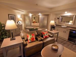 克莱顿1000群岛港口酒店的带沙发的客厅和厨房