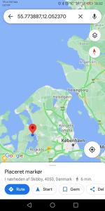 SkibbyFeriehus Roskilde fjord的带有标记的地图的截图