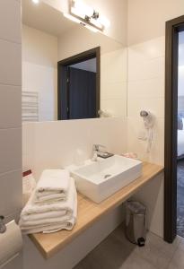 克罗斯诺Polanka Conference Center的浴室设有白色水槽和镜子