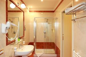 罗马根斯茱莉亚酒店的一间带水槽和淋浴的浴室