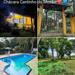 圣罗克Hospedagem Chalé pousada Chácara Cantinho do Mozão的一个带游泳池和凉亭的度假胜地