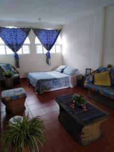 危地马拉lindo apartamento的客厅配有床和沙发