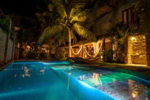 杰里科科拉卡萨富菲酒店的夜晚的游泳池,灯光蓝色