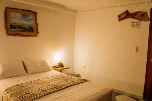 佩雷拉NOGAL HOSTEL的卧室配有一张床和墙上的灯。