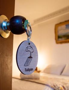 佩雷拉NOGAL HOSTEL的挂在门上的钥匙链,上面挂着蘑菇照片