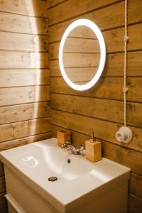 ReuskulaForrest Lodge Karelia的一间带水槽和镜子的浴室
