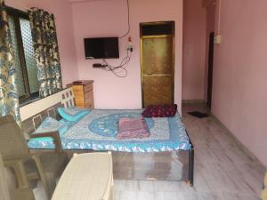阿利鲍格Gulmohar Cottages - Home Stay in Alibag的一间带床和电视的小卧室