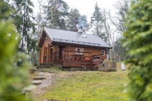 KuusaluValkla Puhkekeskuse saunamaja的树林中的小木屋