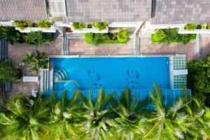 富国Quynh Mai Resort的享有棕榈树游泳池的顶部景致