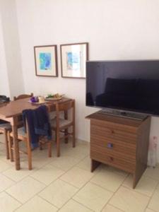 One bedroom apartement with sea view balcony and wifi at Chaniotis的电视和/或娱乐中心