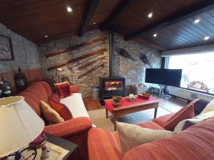 UrusEl Paller d'Urús的带沙发和壁炉的客厅
