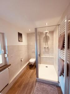 奥特鲁普City Apartment Ochtrup - NETFLIX - WALLBOX的带淋浴和卫生间的浴室