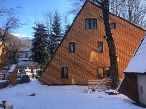 布雷佐维察Brezovica Luxury Villa, Brezovicë的雪中的大型木屋