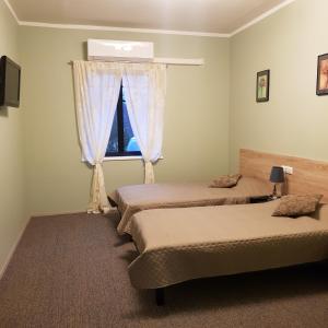 黑德梅埃斯泰Goodwin Guest House的一间卧室设有两张床和窗户。