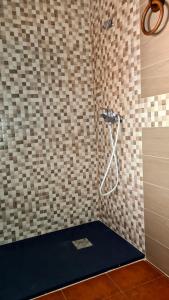 里奥帕尔Casa Rural Los Pinos n5 de Riópar.的带淋浴的浴室(带瓷砖墙)