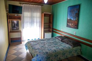 穆库热Pousada Recanto da Chapada的一间卧室设有一张床和绿色的墙壁