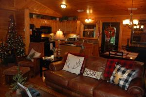 鸽子谷His Promises Cabin的带沙发和圣诞树的客厅