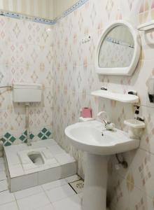 吉尔吉特Madina Hotel 2的一间带水槽、镜子和卫生间的浴室