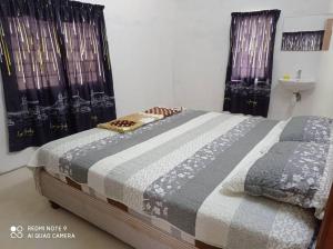 居林Lubok Jong Riverside, Sedim的一间卧室配有床、水槽和2个窗户