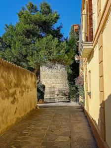 AvinyonetCal Mestre Casa Rural的一条带石墙和大门的小巷