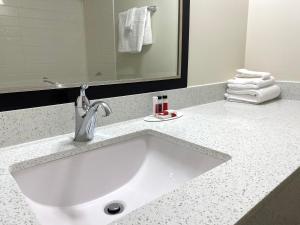 卡本代尔University Inn of Carbondale的浴室设有白色水槽和镜子